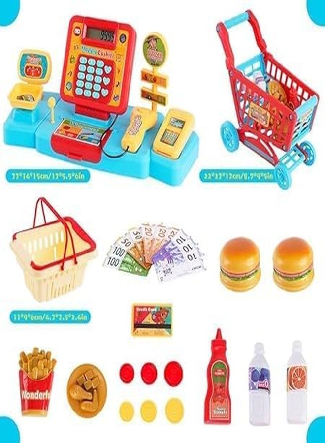 JALKAR Electronic Cash Register Toys with Shopping Cart Scanner Supermarket Cash Register with Calculator,Scanner,Credit Card Role Playing Toy Pour Boys Girls 3 4 5 Years - Image 2